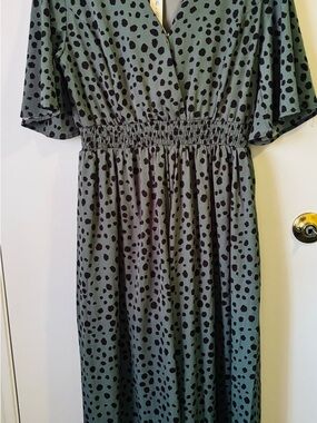 She + Sky Green Maxi Dress with Black Dot Print